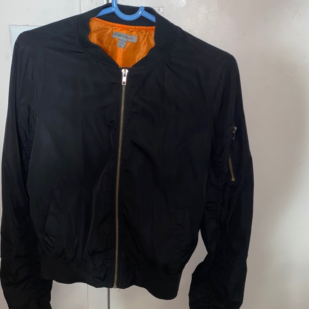 Cute Black bomber with orange lining
